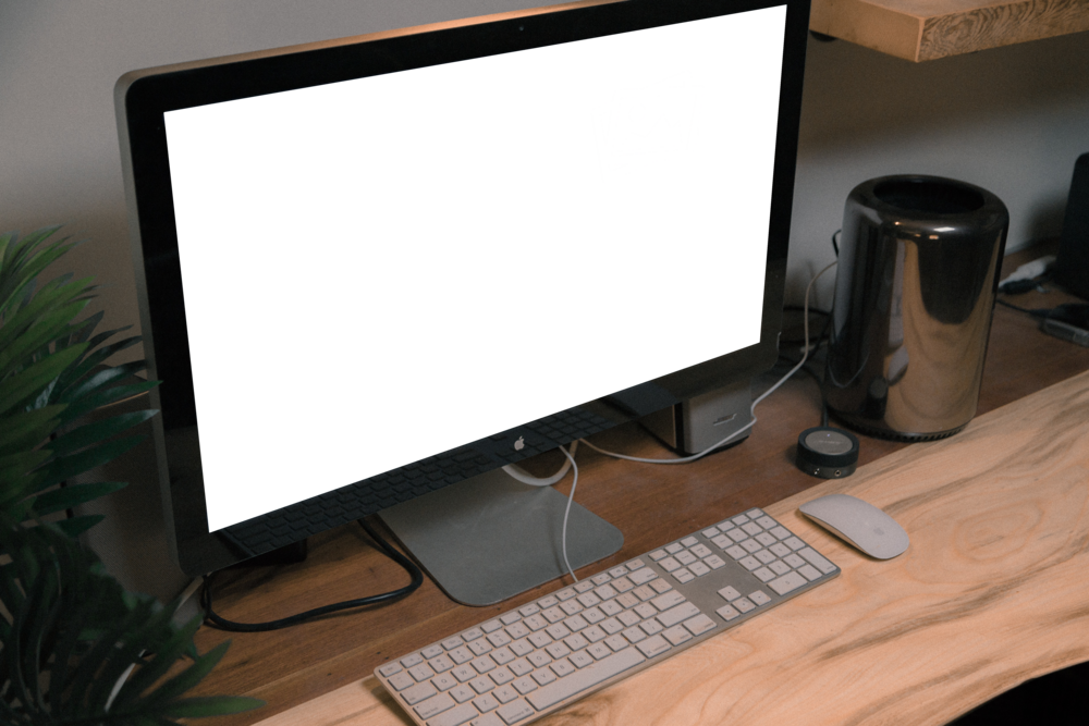 Desktop Mockup: desktop pc on the nice wooden desk