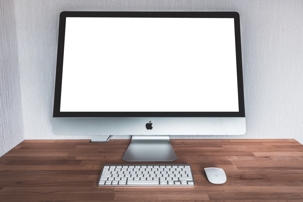 Desktop Mockup: desktop pc on the wooden desk