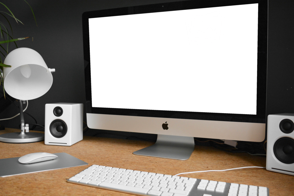 Desktop Mockup: desktop pc setup in home office corner