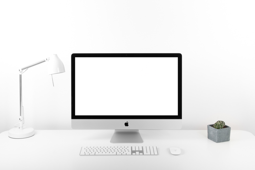 Desktop Mockup: desktop pc standing on white office corner