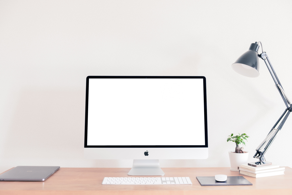 Desktop Mockup: desktop pc with organized home office setup