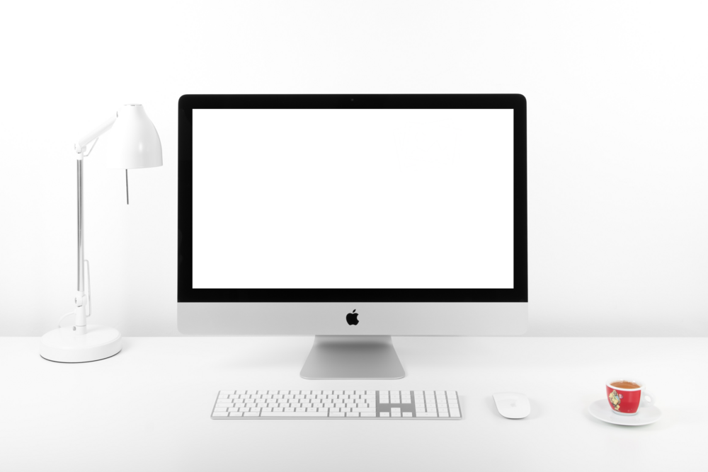 Desktop Mockup: very light room with the desk with pc