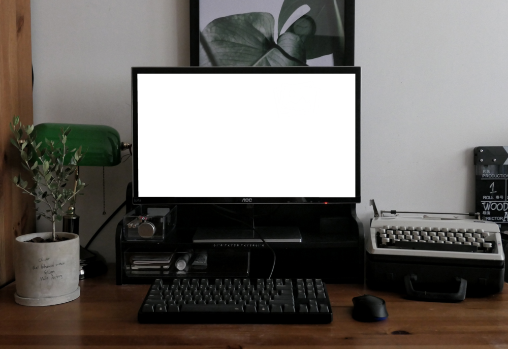 Desktop Mockup: writers desktop pc table setup