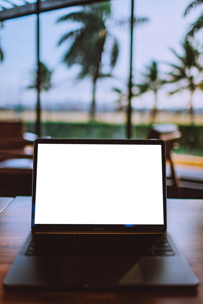 Laptop Mockup: laptop on the beach side