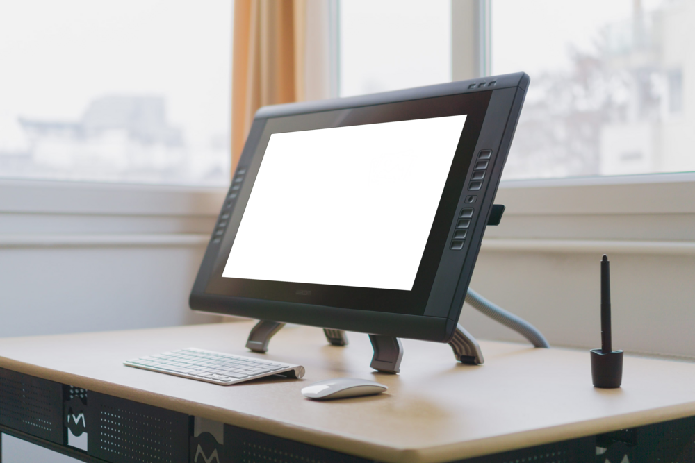 Tablet Mockup: entire tablet wood desk